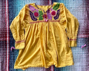 70s Embroidered Yellow Floral Tunic M