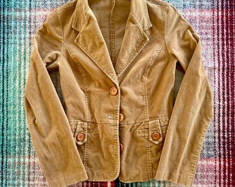 Jaqueta de veludo cotelê bege da Forever 21, estilo anos 80, tamanho P