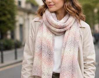 Soft Knit Rectangular Shawl, Lightweight Scarf for Women, Elegant Wrap, Pastel Pink Cream Scarf, Cozy Fall Winter Shawl, Gift for Her