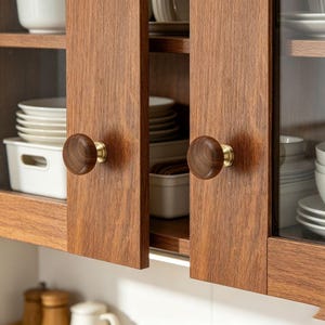 French Vintage Walnut Wood Cabinet Handles Brass Gold Drawer Pulls Luxury Wardrobe Door Knobs Single Hole Furniture Hardware
