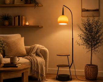 Moderne Stehlampe mit Tisch und Ablagen, Vintage-Leseleuchte, Art-Deco-Stehlampe