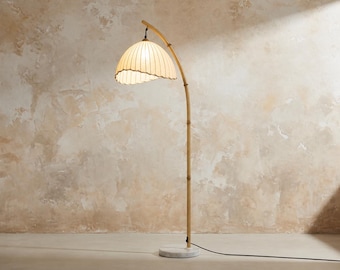 Japanese Vintage Floor Lamp, Modern Bamboo Inspired Standing Lamp, Ambient Lighting,  Art Deco Light