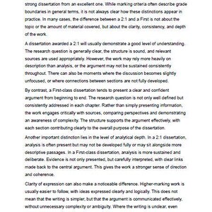 K&ouml;nnte beinhalten: Eine wei&szlig;e Seite mit schwarzem Text, der die Unterschiede zwischen einem 2:1 und einem First in Dissertationen erl&auml;utert. Der Text enth&auml;lt &Uuml;berschriften und Aufz&auml;hlungspunkte. Unten rechts steht "7| Page".