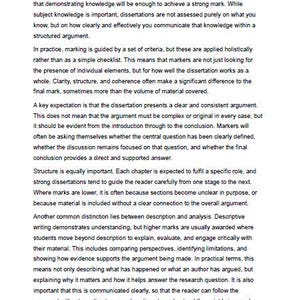 K&ouml;nnte beinhalten: Eine Seite aus einem Dokument mit dem Titel &bdquo;Wie Dissertationen tats&auml;chlich bewertet werden&ldquo;. Der Text behandelt die Bewertungskriterien f&uuml;r Dissertationen, wobei Klarheit, Struktur und Argumentation im Vordergrund stehen. Seite 5.