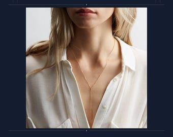 Y Necklace Lariat Bar Pendant Stainless Steel, Minimalist Drop Chain Necklace for Women, Gold or Silver, Gift for Her