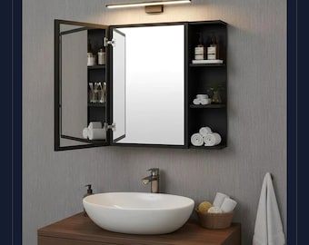 Schwarz Matt Wand Spiegelschrank, Modernes Regal Badezimmer Medizinschrank, Sleek Versteckter Aufbewahrungsschrank, Minimalistisches Housewarming Geschenk