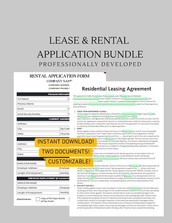 Lease Agreement and Rental Application Bundle for Landlords! (Instant Download)