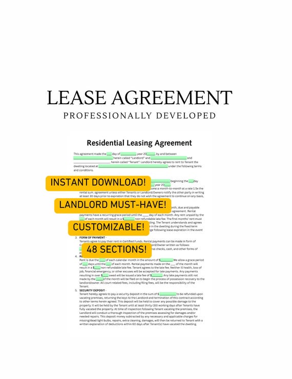 Customizable Lease Agreement (Instant Download)