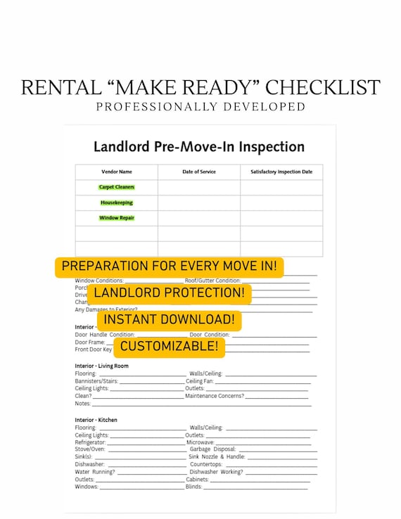 Make Ready Checklist:  Customizable (Instant Download)