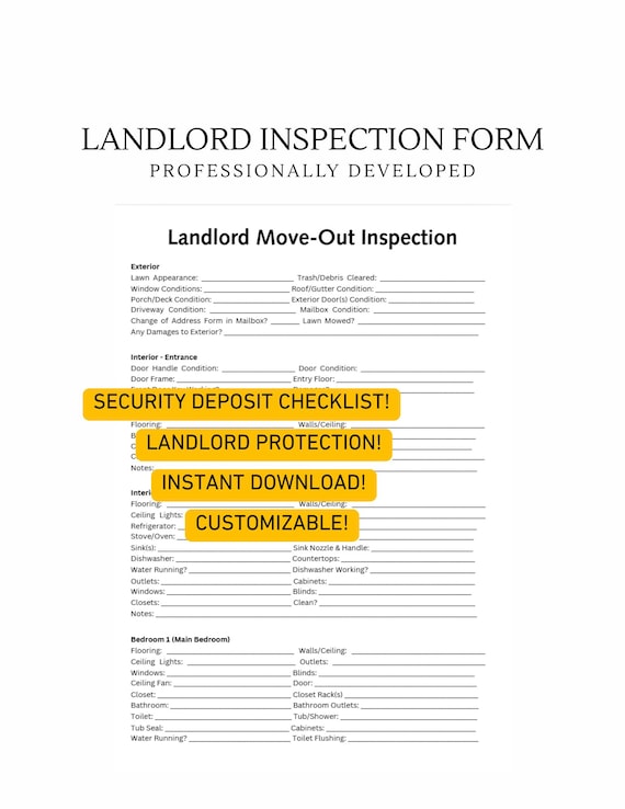 Landlord Move-Out Inspection Checklist: Security Deposit Protection (Customizable - Instant Download)