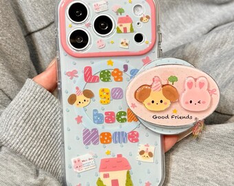 Cute Friends MagSafe iPhone-hoesje, pastelblauwe beschermhoes met ovale magnetische pop-socket, iPhone 17 Pro Max-hoesje, iPhone 16 Pro Max-hoesje