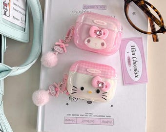 Śliczne etui na słuchawki AirPods My Melody i Hello Kitty, śliczne różowe etui ochronne z pomponami, etui na AirPods Pro 3 2025, etui na AirPods 4th