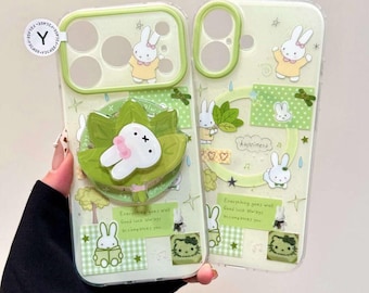 Capa MagSafe para iPhone com estampa de coelho e folha verde, compatível com iPhone 17, iPhone 17 Pro e iPhone 17 Pro Max.