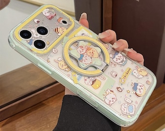 Schattige MagSafe iPhone-hoesje met Chiikawa-print, mintgroene beschermhoes met sterringstandaard, iPhone 17 Pro Max-hoesje, iPhone 16 15 Pro Max-hoesje