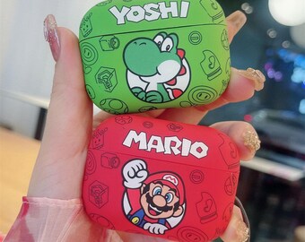 Capa fofa para AirPods com Super Mario e Yoshi, vermelha/verde fosca, compatível com AirPods Pro 3 (2025), AirPods 3 e AirPods 4.