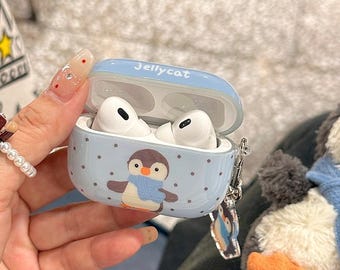 Capa fofa de pinguim da Jellycat para AirPods, capa protetora de bolinhas com pingente de acrílico combinando, capa para AirPods Pro 3 (2025), capa para AirPods 4ª geração.