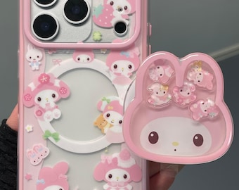 Cute My Melody Print MagSafe iPhone-hoesje, roze beschermhoes met magnetische pop-socket shaker, iPhone 17 Pro Max-hoesje, iPhone 16 Pro-hoesje