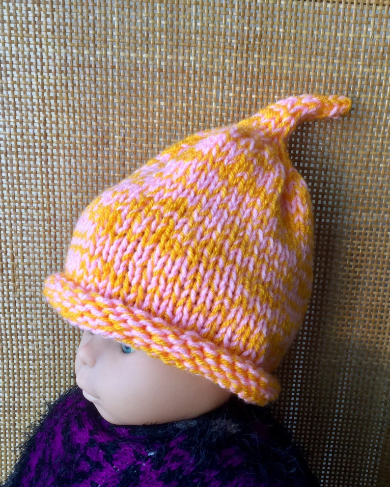 Warm Winter Child Beanie Cute Pixie hat for BabyToddler Baby Beanie Golden Yellow /& Pinks Chunky hat Little Girl Hat Winter Headwear.