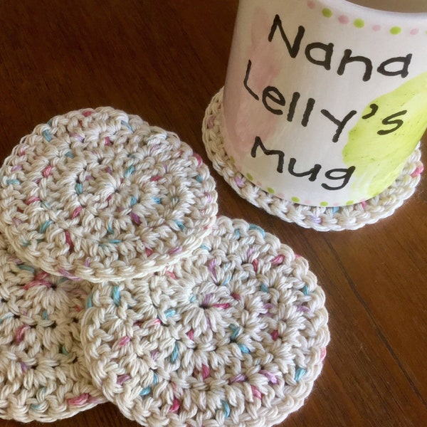 Pack of 4 Coffee or Tea Cup Coasters. Crochet Drinks Doilies. Wine Glass Mats. Natural Cotton yarn, Table, Bar Decor. Housewarming Gift.