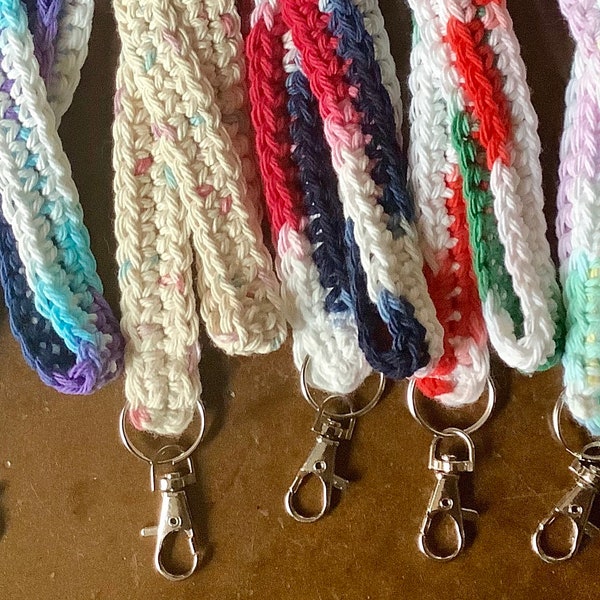 Colourful Rope ID Lanyard. Badge Holder. Neck Strap Key Fob. Crochet Cotton Lanyard. Gift for Teacher or Office worker. Choose colour [1-5]