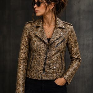Snake Print Leather Jacket | Python Pattern Moto Jacket | Gothic Punk Rock Motorcycle Jacket | Gift for Him/Her