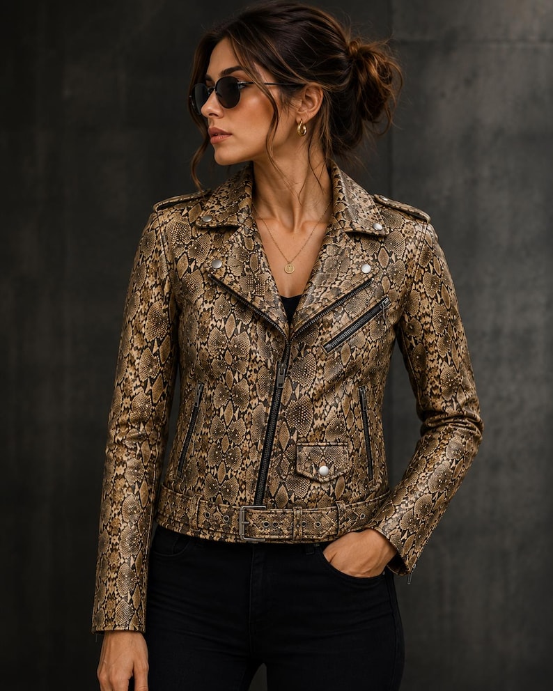 Snake Print Leather Jacket | Python Pattern Moto Jacket | Gothic Punk Rock Motorcycle Jacket | Gift for Him/Her Women’s