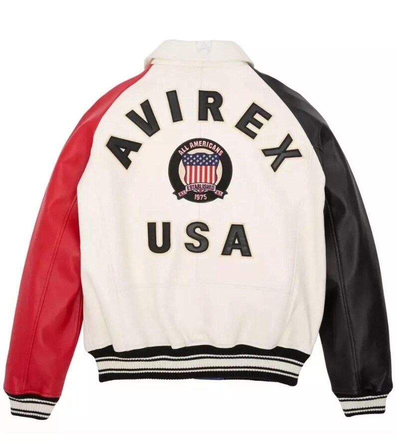Men's Avirex Leather Jacket - Genuine Cow Leather Limited Edition Vintage Streetwear Coat - American Flight Multicolor Varsity Style Jackets