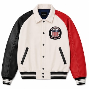 Men's Avirex Leather Jacket - Genuine Cow Leather Limited Edition Vintage Streetwear Coat - American Flight Multicolor Varsity Style Jackets