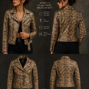 Snake Print Leather Jacket | Python Pattern Moto Jacket | Gothic Punk Rock Motorcycle Jacket | Gift for Him/Her image 3