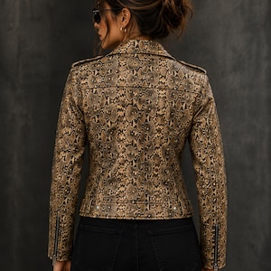 Snake Print Leather Jacket | Python Pattern Moto Jacket | Gothic Punk Rock Motorcycle Jacket | Gift for Him/Her image 2