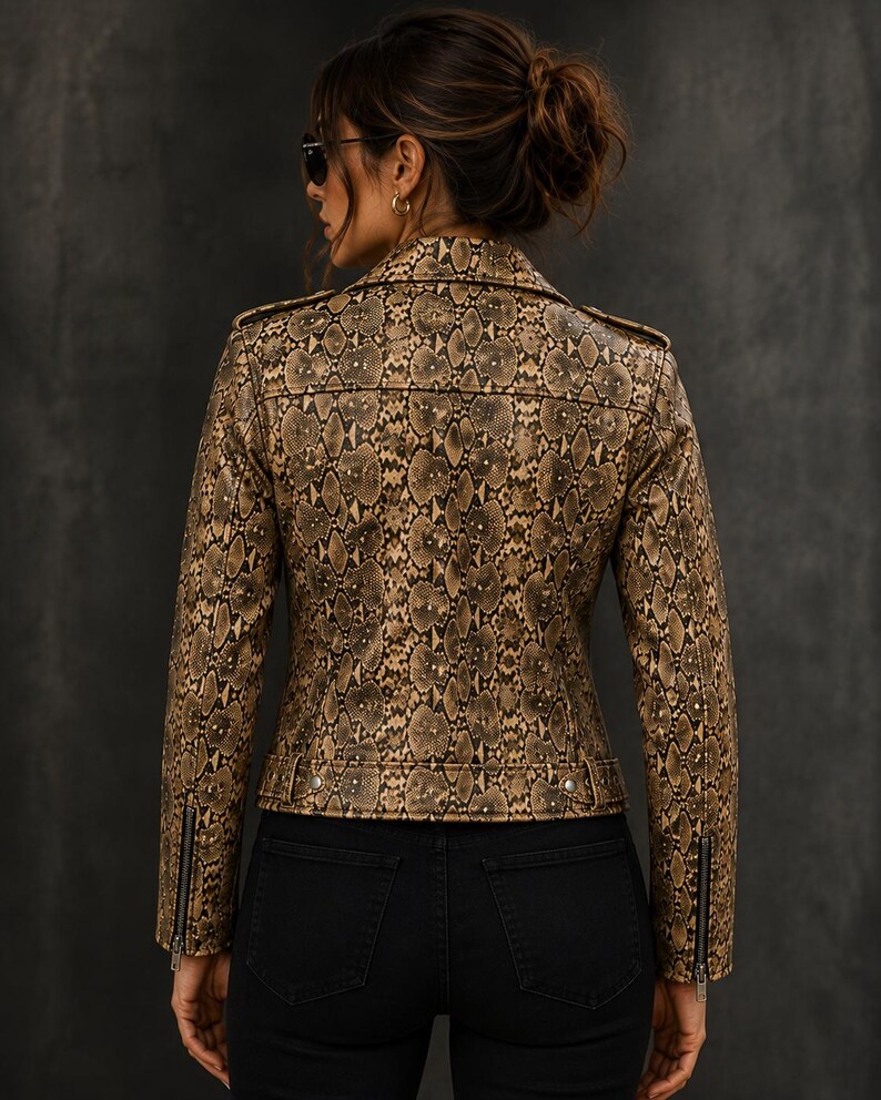 Snake Print Leather Jacket | Python Pattern Moto Jacket | Gothic Punk Rock Motorcycle Jacket | Gift for Him/Her image 2