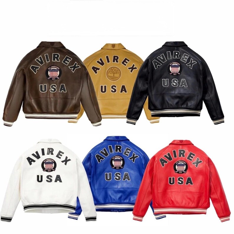 Men's Avirex Leather Bomber Jacket Multicolors