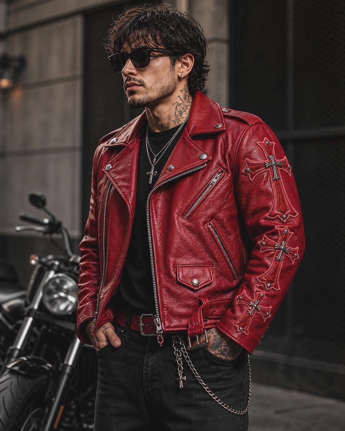 Red leather jacket - Etsy 日本