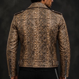 Snake Print Leather Jacket | Python Pattern Moto Jacket | Gothic Punk Rock Motorcycle Jacket | Gift for Him/Her image 5