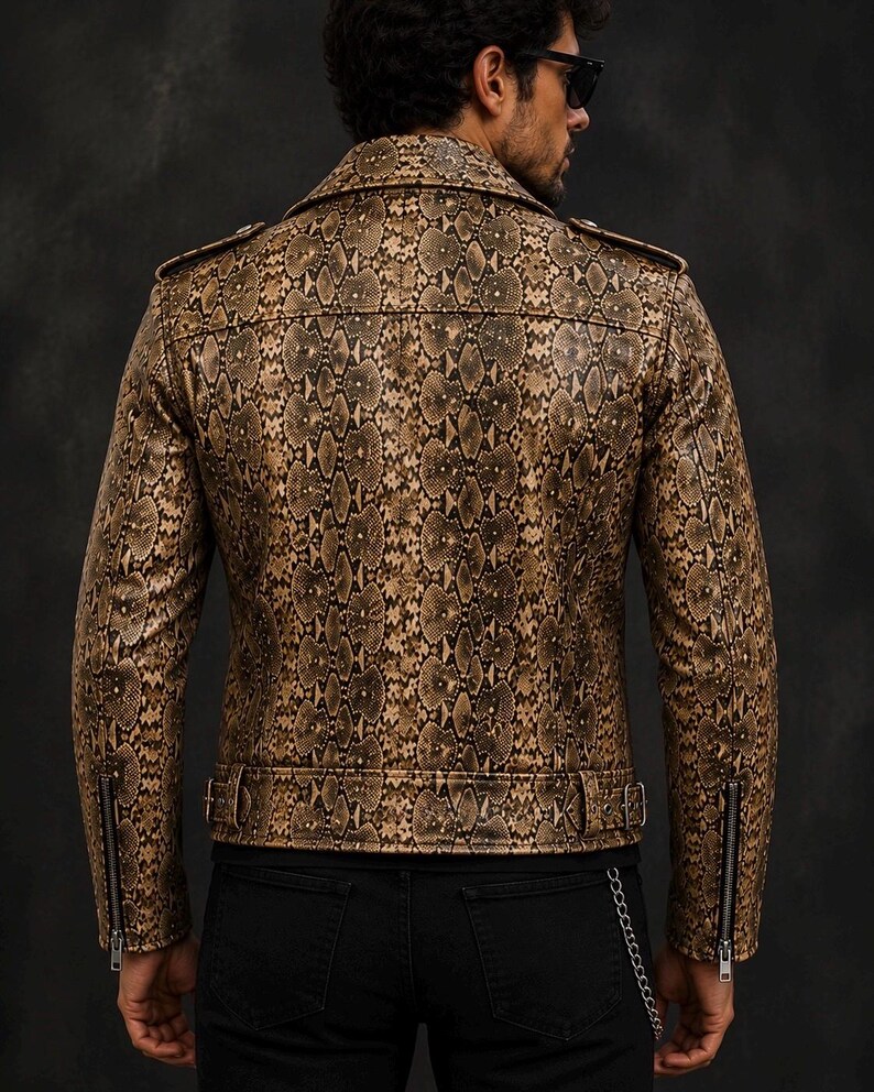 Snake Print Leather Jacket | Python Pattern Moto Jacket | Gothic Punk Rock Motorcycle Jacket | Gift for Him/Her image 5
