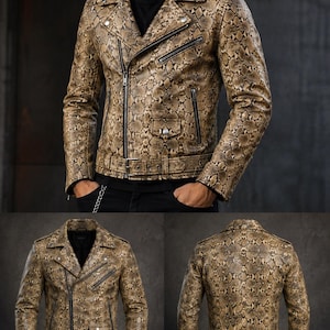Snake Print Leather Jacket | Python Pattern Moto Jacket | Gothic Punk Rock Motorcycle Jacket | Gift for Him/Her image 6