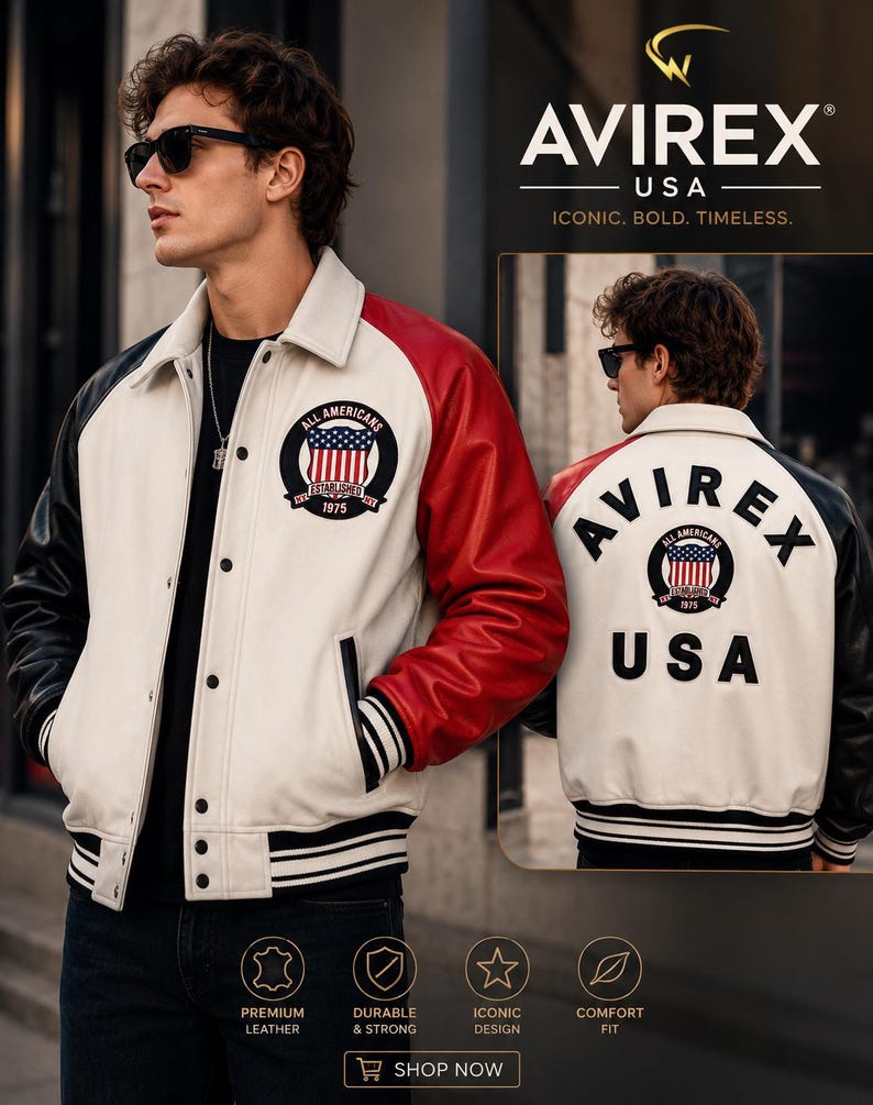 Men's Avirex Leather Jacket – Limited Edition Streetwear Coat