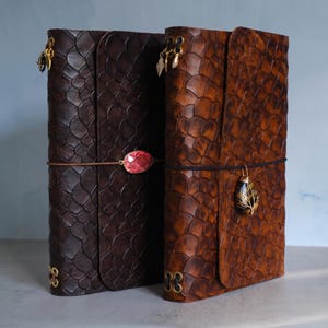 Leather Journal Cover, Python-Embossed Cowhide Refillable Travelers Notebook with Charms A5 A6, Personalized Diary Gift