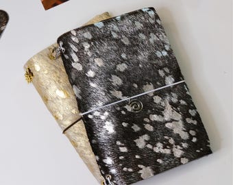 Metallic Cowhide Leather Journal Cover, Personalized Refillable Traveler's Notebook (A5, A6)