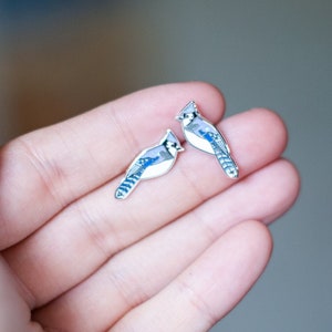 Blue Jay Earrings | Enamel Jewelry | Stud Earrings | Song Bird | Post Earrings | Bird Jewelry