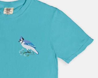 Blue Jay T Shirt | Comfort Color Tee | Choose Butter or Lagoon | Gift for Bird Nerd | Gift for Nature Love | Gift for Her | Cottagecore Tee