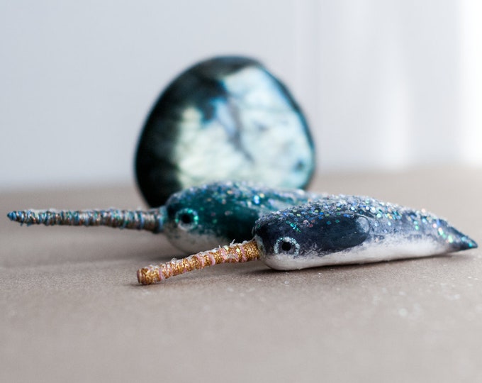Choose Your Sparkly Narwhal Miniature: Purple or Blue | Narwhal Figurine | Whale Figurine | Gift for Daughter | Gift for Her