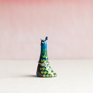 Peacock Ring Holder | Bird Ring Cone | Jewelry Display | Ring Dish | Peacock Sculpture | Peacock Figurine |