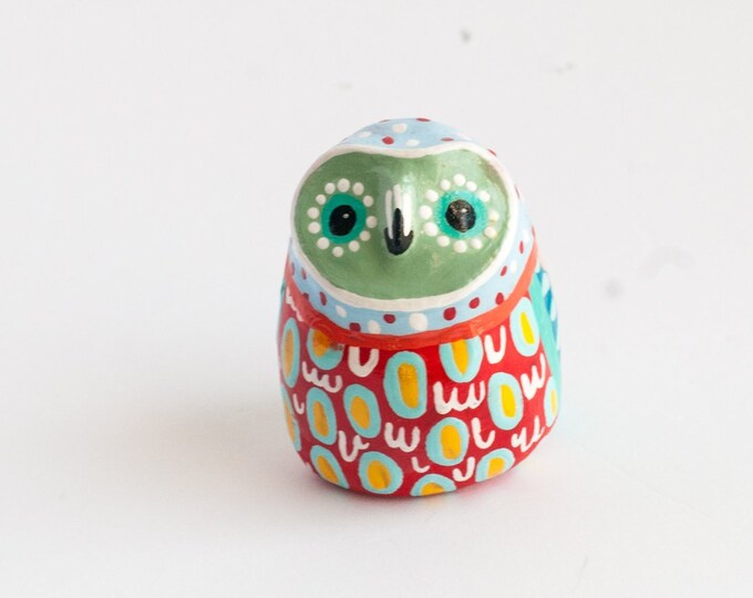 Owl Study 37 / Large Owl Figurine | Barn Owl Totem / Colorful / Geometric / Owl Figurine