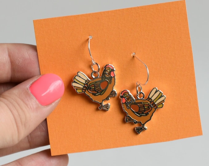 Chicken Dangle Earrings | Brown Hen Earrings | Enamel Jewelry | Dangly  Earrings | Farm Bird | Dangly Bird Earrings | Bird Jewelry