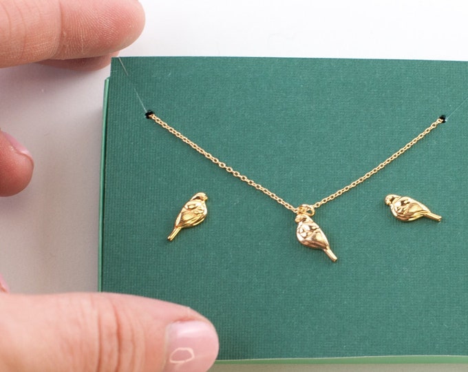 Gold-Plated Song Bird Jewelry Set | .925 Sterling Silver Bird Earrings with Necklace | Songbird Jewelry Set |  | HYPOALLERGENIC