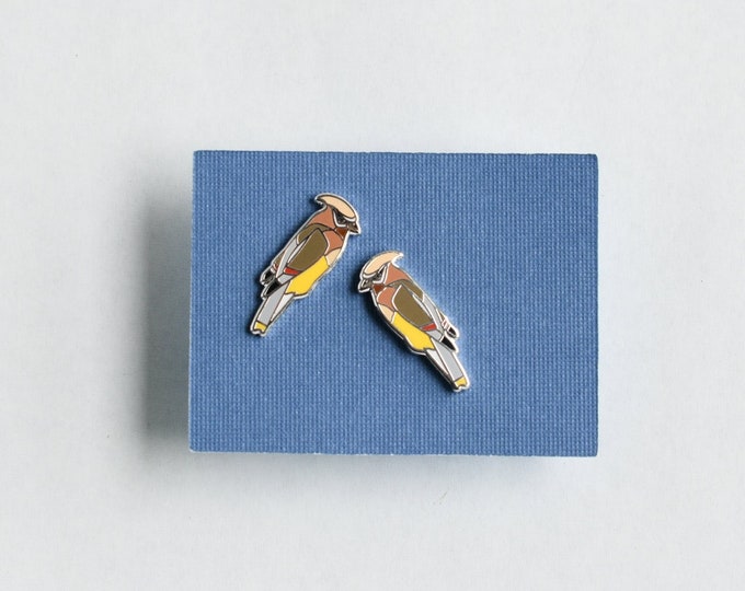 Cedar Waxwing Earrings | Enamel Jewelry | Stud Earrings | Song Bird | Post Earrings | Bird Jewelry | Birdwatcher Gift | Gift for Bird Nerds