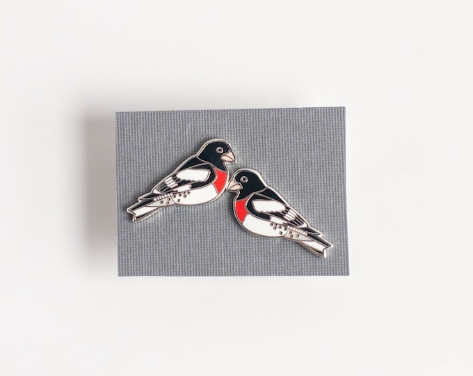 Rose-Breasted Grosbeak Earrings | Enamel Jewelry | Stud Earrings |  Song Bird | Post Earrings | Bird Jewelry