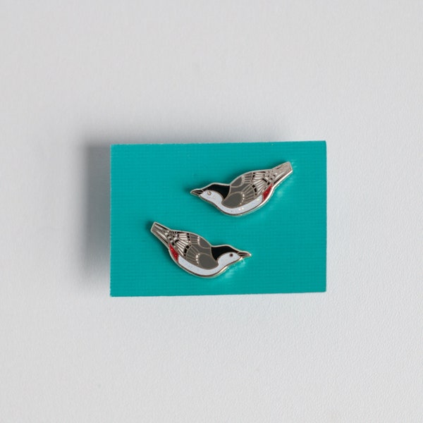 White Breasted Nuthatch Earrings | Enamel Jewelry | Stud Earrings | Song Bird | Post Earrings | Bird Jewelry