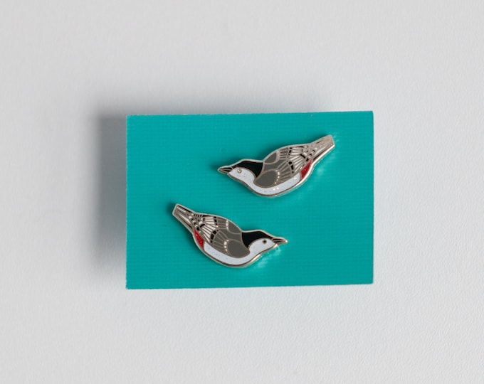 White Breasted Nuthatch Earrings | Enamel Jewelry | Stud Earrings | Song Bird | Post Earrings | Bird Jewelry